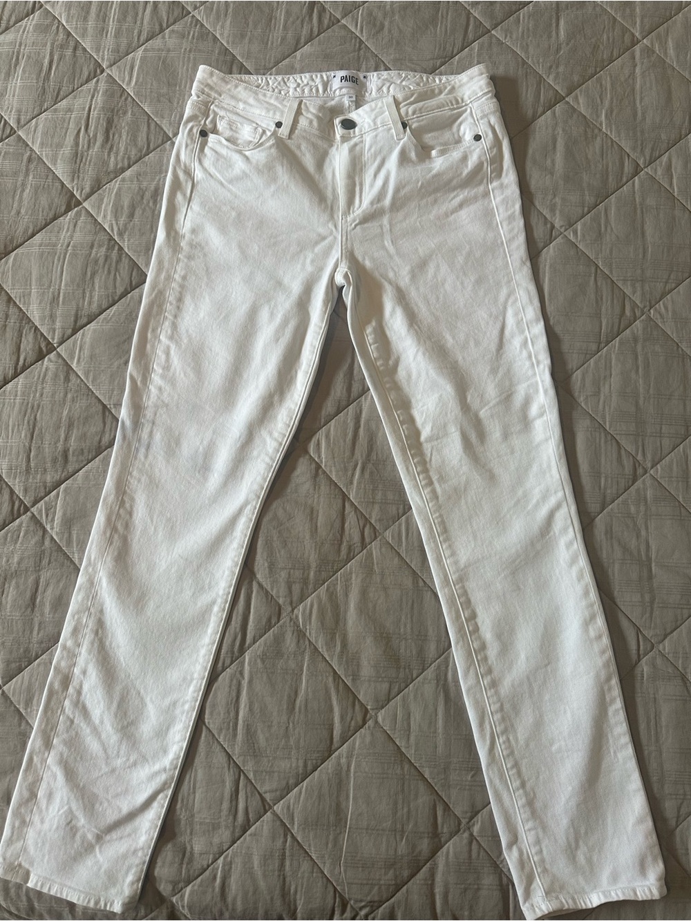 PAIGE Crisp White Straight-Leg Jeans- Skyline Ankle Peg